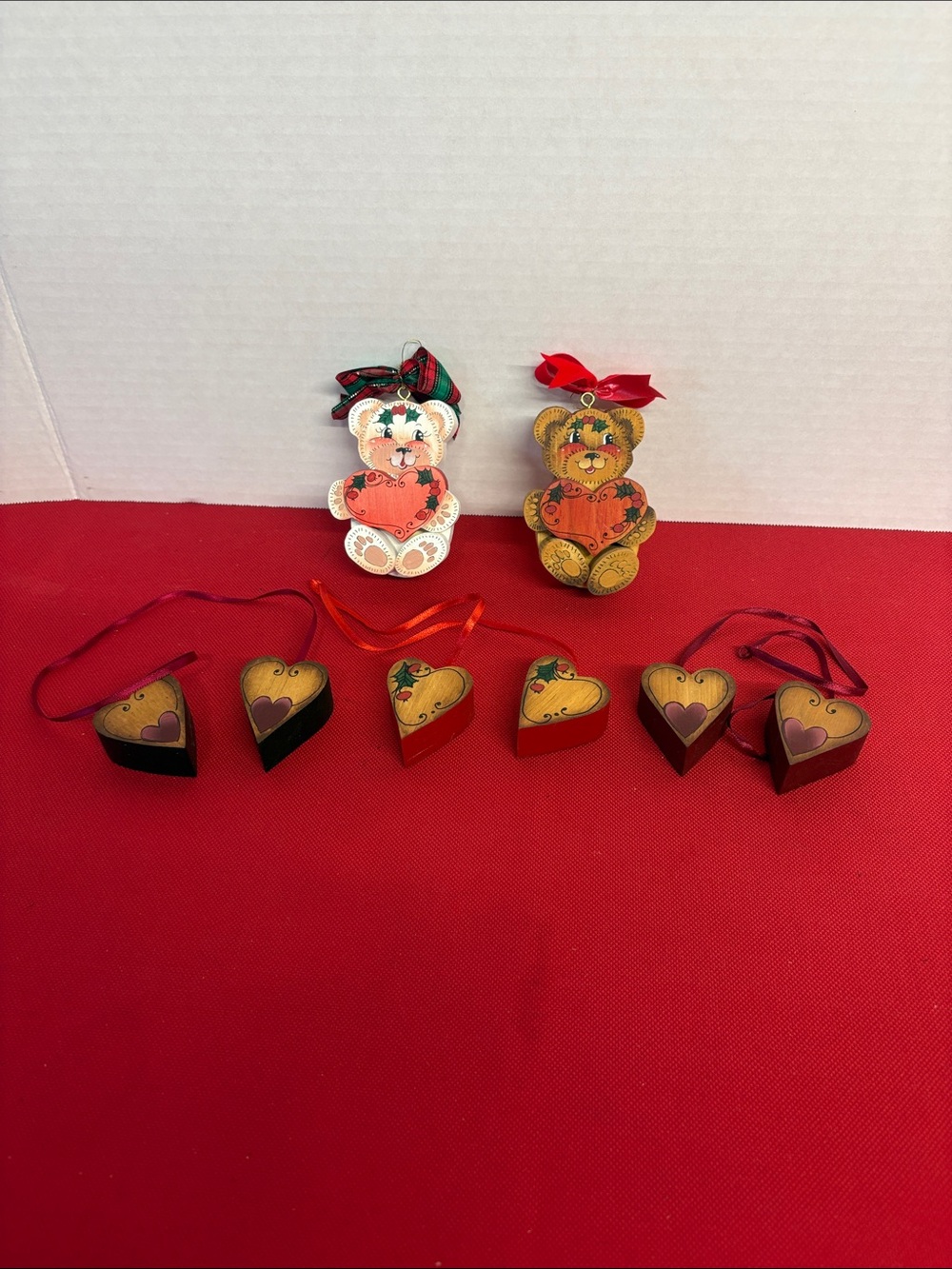 B.J. Messmer Holiday Wooden Ornaments lot of 2 -signed 2004 plus 3 not signed